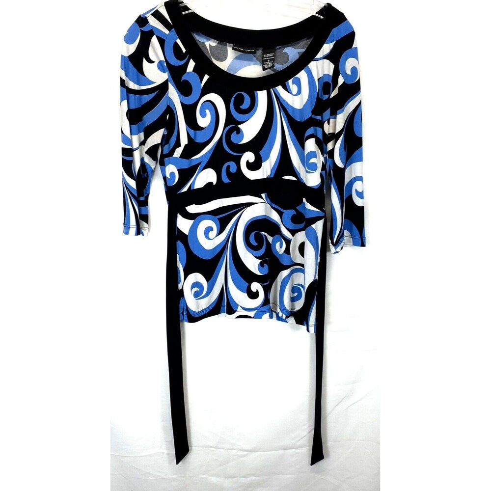 New York & Company Women' Blouse Size S Stretch Scoop Neck Belt 3/4 Sleeve USA